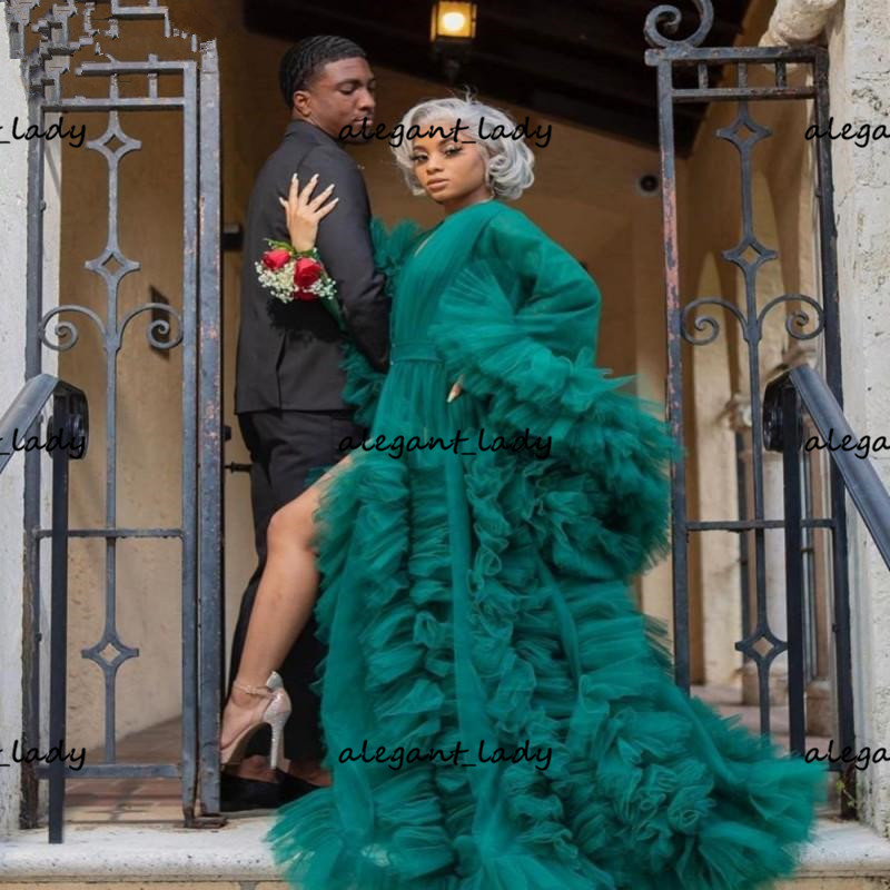 Hunter Maternity Prom Dresses For photo shoot Robes Women Sheer Full Sleeves Maxi Tiered Tulle Robe Formal Evening Gown Overlay