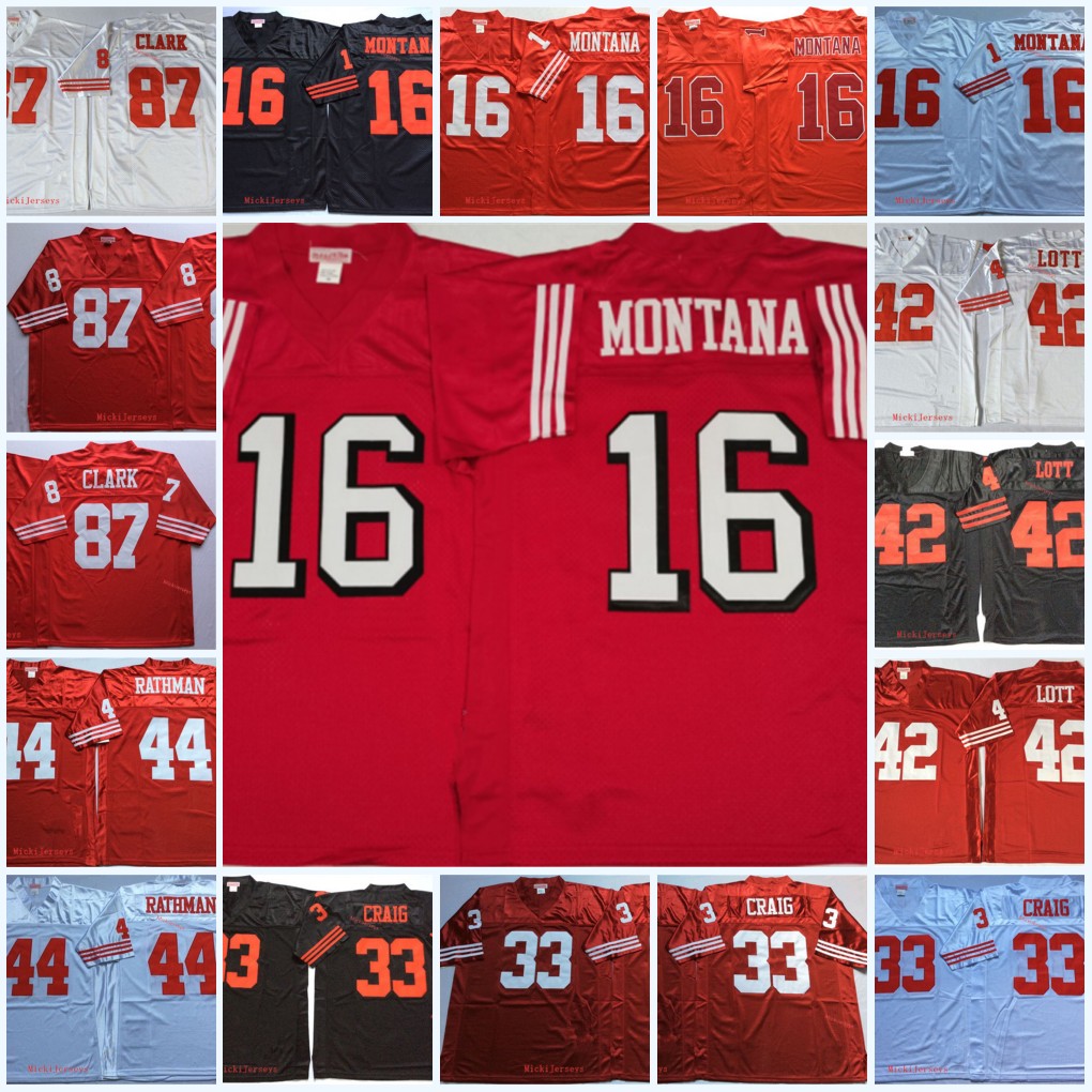 Mens Vintage #16 Joe Montana Football Jersey Stitched Red White #42 Ronnie Lott 33 Roger Craig 44 Tom Rathman 87 Dwight Clark Jersey, Black
Mens Vintage #16 Joe Montana Football Jersey Stitched Red White #42 Ronnie Lott 33 Roger Craig 44 Tom Rathman 87 Dwight Clark Jersey, Black