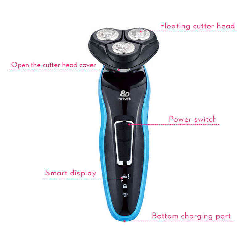 3D Floating Electric Razor Shaving Machine LCD Display Rechargeable Washable Beard Hair Shaver for Men FS-9288 4 In 1 Razor 45G 220112