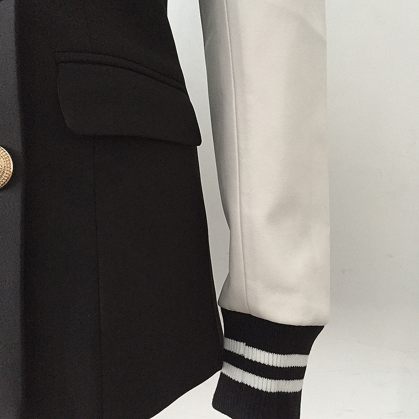 HIGH STREET Fashion Stylish Blazer Varsity Jacket Women's Leather Sleeve Patchwork Lion Buttons Blazer LJ201214