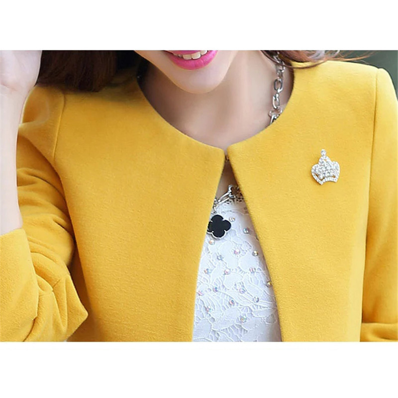 Woolen coat women yellow plus size autumn winter new Korean slim rose red pink green long sleeve wool coats feminina LR814 201102