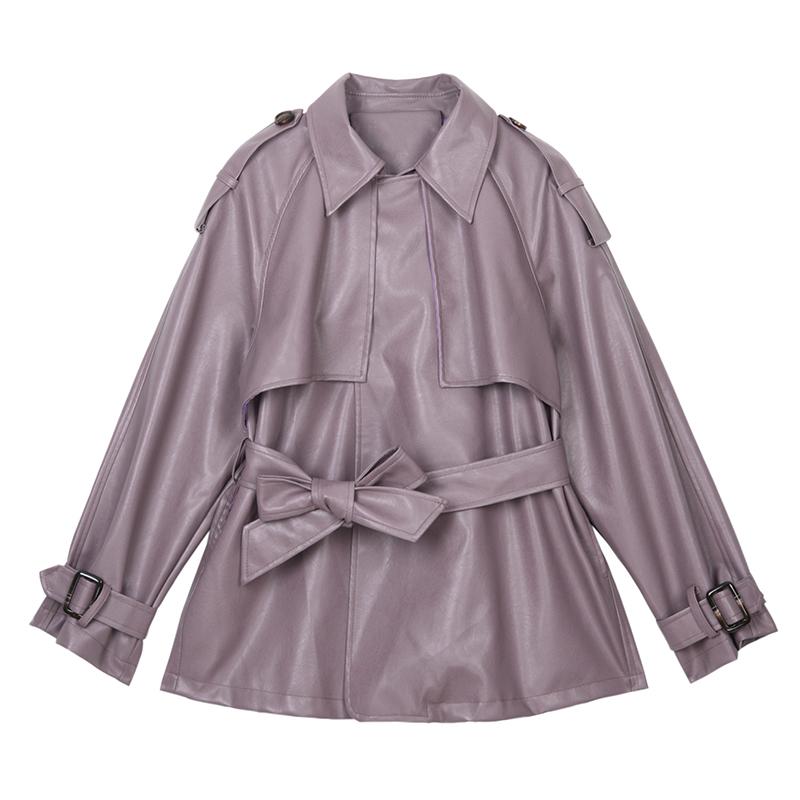 Slim Coats Women Fashion Purple Black Faux Leather Jackets Female Elegant Belt Waist Pockets Buttons Leather Coats For Ladies
Slim Coats Women Fashion Purple Black Faux Leather Jackets Female Elegant Belt Waist Pockets Buttons Leather Coats For Ladies