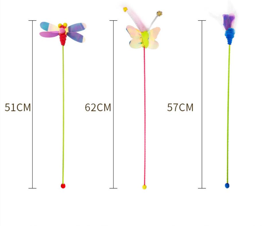 Cat Feather Teaser Wand Fun Pet Kitten Kitty Playing Toy Interactive Fishing Pole Stick Catcher Exerciser with Dragoy Butterfly