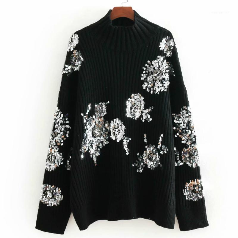 Vintage Sequins Beading Loose Knit Sweater Women Winter Fashion Turtleneck Long Sleeve Ladies Pullovers Casual Thick Black Tops1
Vintage Sequins Beading Loose Knit Sweater Women Winter Fashion Turtleneck Long Sleeve Ladies Pullovers Casual Thick Black Tops1