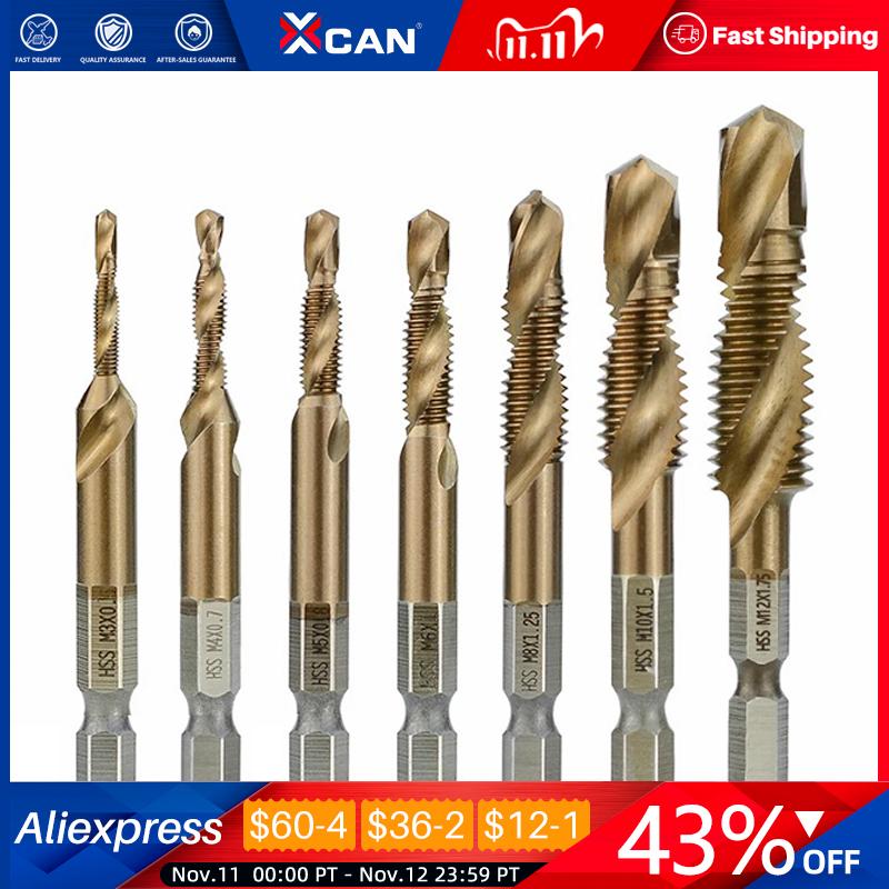 XCAN Hex Shank Thread Tap 7pcs M3 M4 M5 M6 M8 M10 M12 Metric HSS Screw Hole Drill Machine Plug Tap TiCN Coated Screw Thread