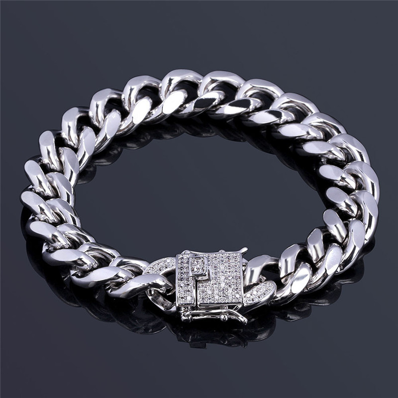 classic gold bracelet designer cuban link chain mens bracelet Silver Bracelets Jewelry 12mm Copper White AAA Cubic Zirconia Charm