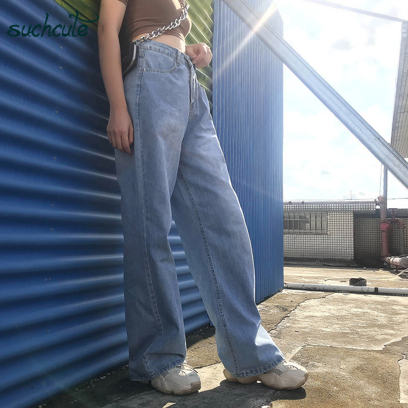 SUCHCUTE High Waist Jeans Women Wide Leg Pants Plus Size Punk Korean Style Trouser Casual Korean Style Harajuku Female Joggers 201029