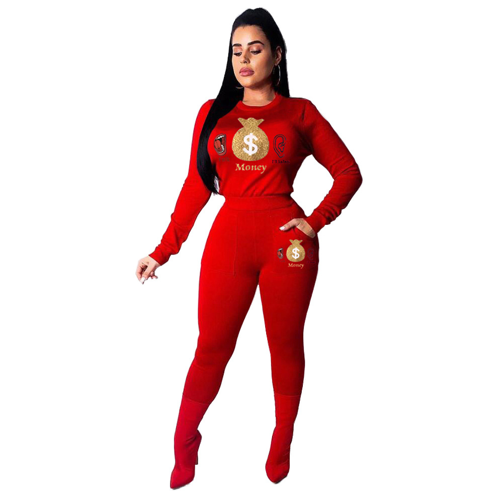 Pants Spot trend 2021 European American bronzing pattern sports and leisure long two-piece suit