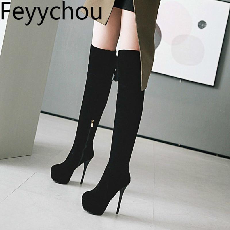 Women's Boots Autumn Winter 13.5cm Super High Heel Round Toe Over-the Knee Zip Flock Platform Motorcycle Boots 2020 Sexy Fashion, Black
Women's Boots Autumn Winter 13.5cm Super High Heel Round Toe Over-the Knee Zip Flock Platform Motorcycle Boots 2020 Sexy Fashion, Black
