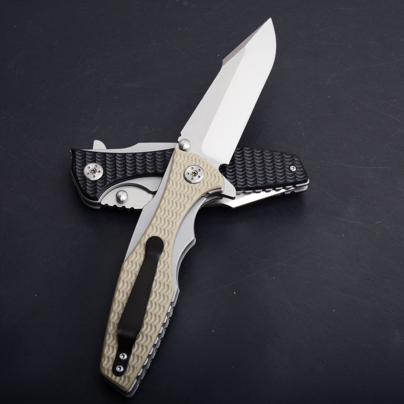 High Quality 0393 Flipper Knife 8Cr13Mov Satin Blade G10 + Steel Handle Ball Bearing Fast Open Folding Knives EDC Gear