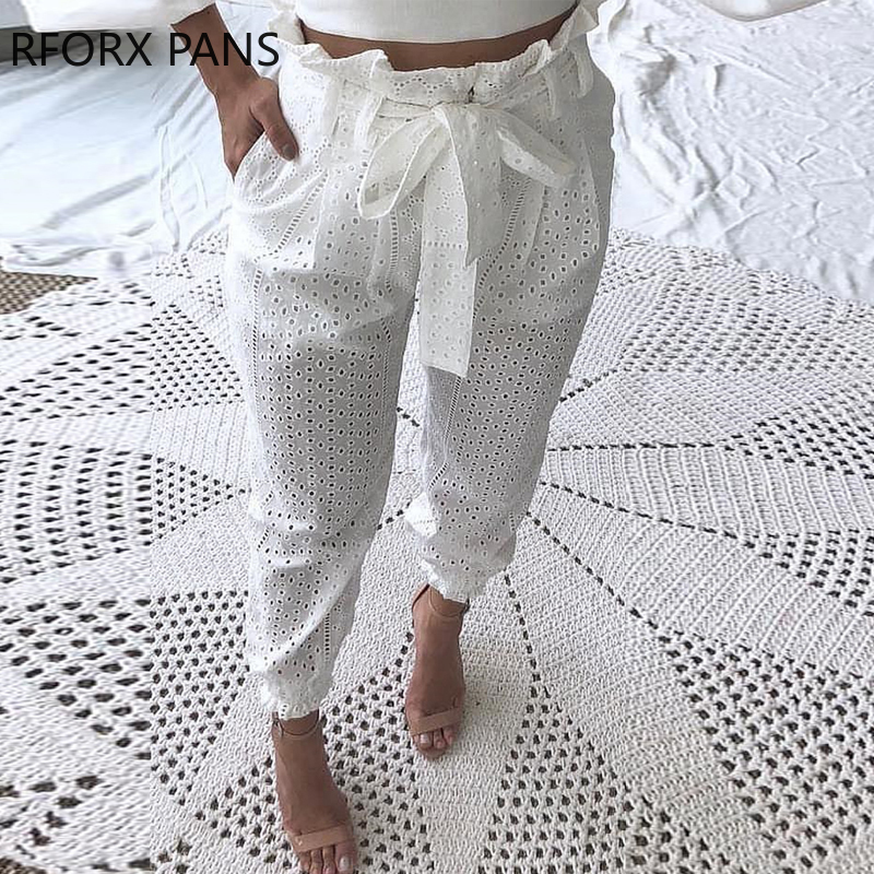 Paperbag Waist Ral Lace Casual Wide Leg Pants T200727 B2