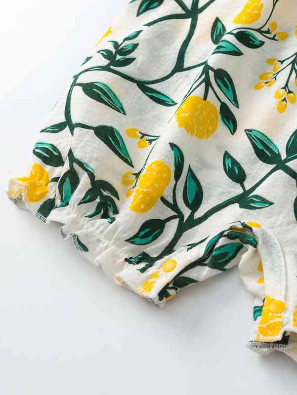 Baby Girl Double Bow Ruffle Plants Print Romper SHE