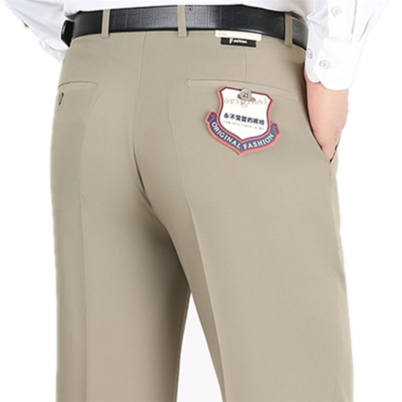 Summer Thin Mens Suits Trousers Business Casual Suit Middle-aged Youth Anti-wrinkle Silky Straight Loose Dress Pants Men Y201026