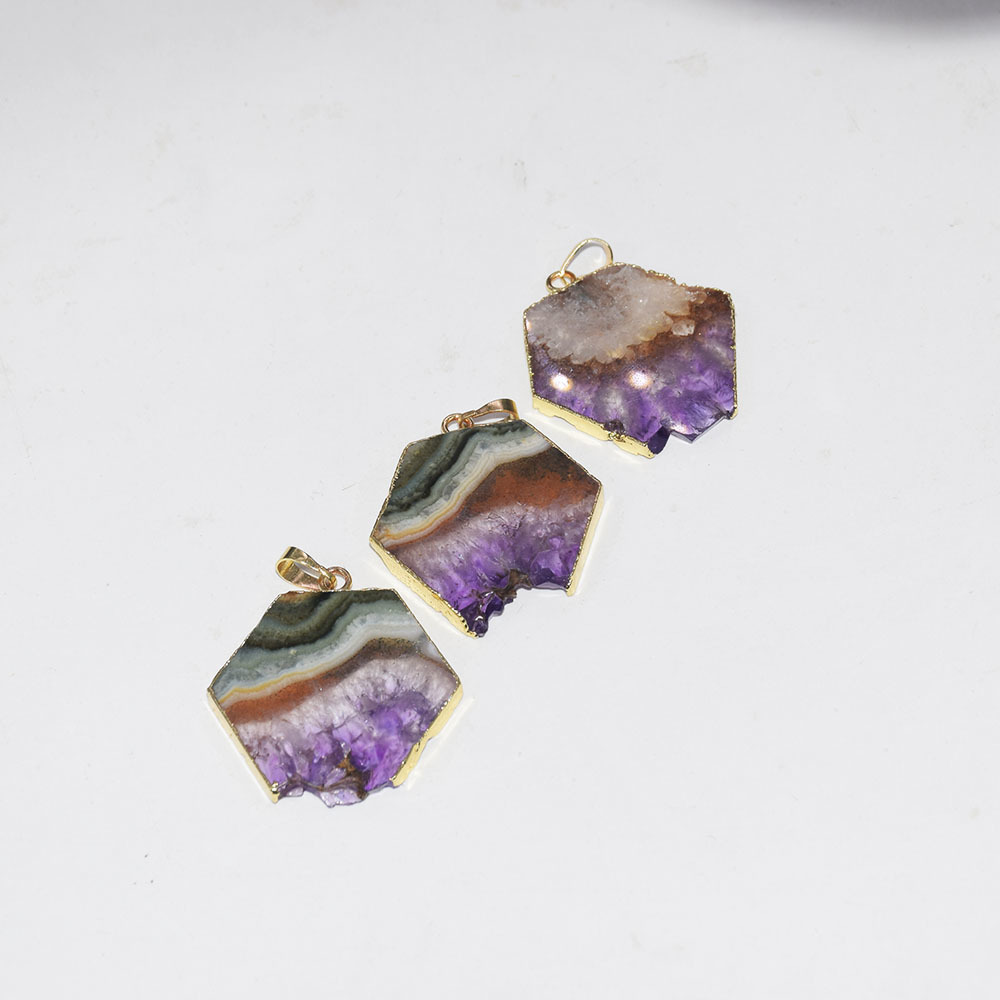 Fashion Jewelry Natural slice Purple Crystal Quartz necklace pendant male raw slab geode druzy amethysts stone pendant women 201014
