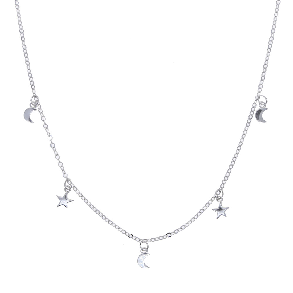 100 925 sterling silver minimal delicate moon star multi charm necklace for women high quality simple elegant necklace jewelry