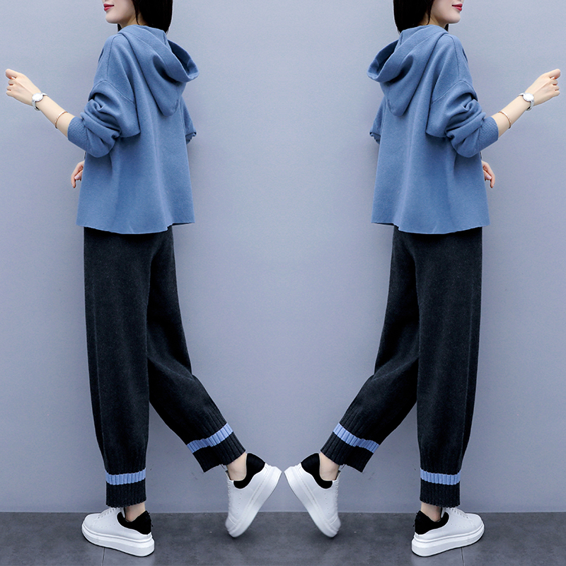 2 Piece Set Women New plus size Autumn Women's Long Sleeve Hoodies Tops and Knitted Pant Suits Tracksuit Casual Female 201113