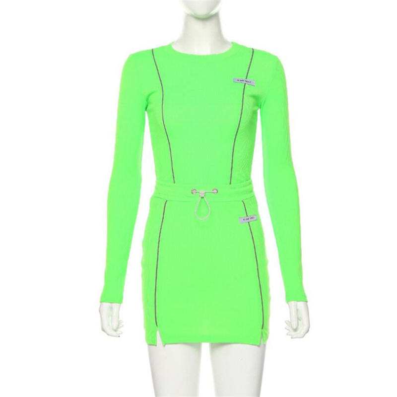 Fashion Reflective Casual Striped Two Piece Outfits Women Long Sleeve Top And Mini Skirt Sets Autumn White Set New T200325