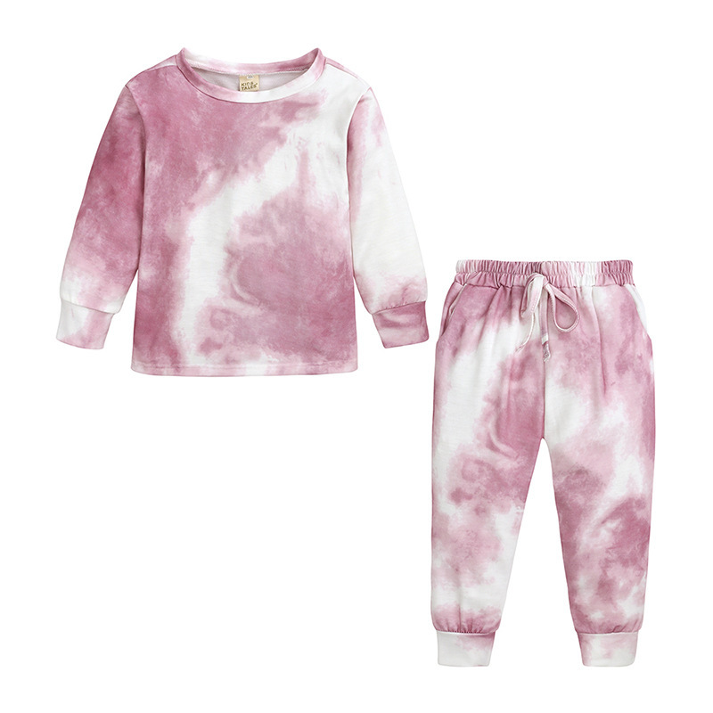 LZH 2020 New Autumn Baby Girl Clothes Set Tie-Dye Printing Children's Tracksuit Fashion Long Sleeve Trousers 2Pcs Suit 3-8 Years Y1106