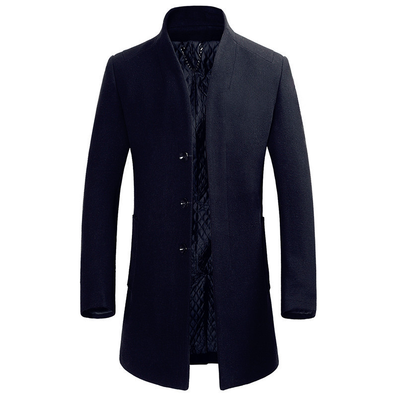 FGKKS Men Winter Wool Coat Men's Fashion Solid Color Warm Thick Wool Blends Woolen Pea Coat Male Trench Coat Overcoat 201127