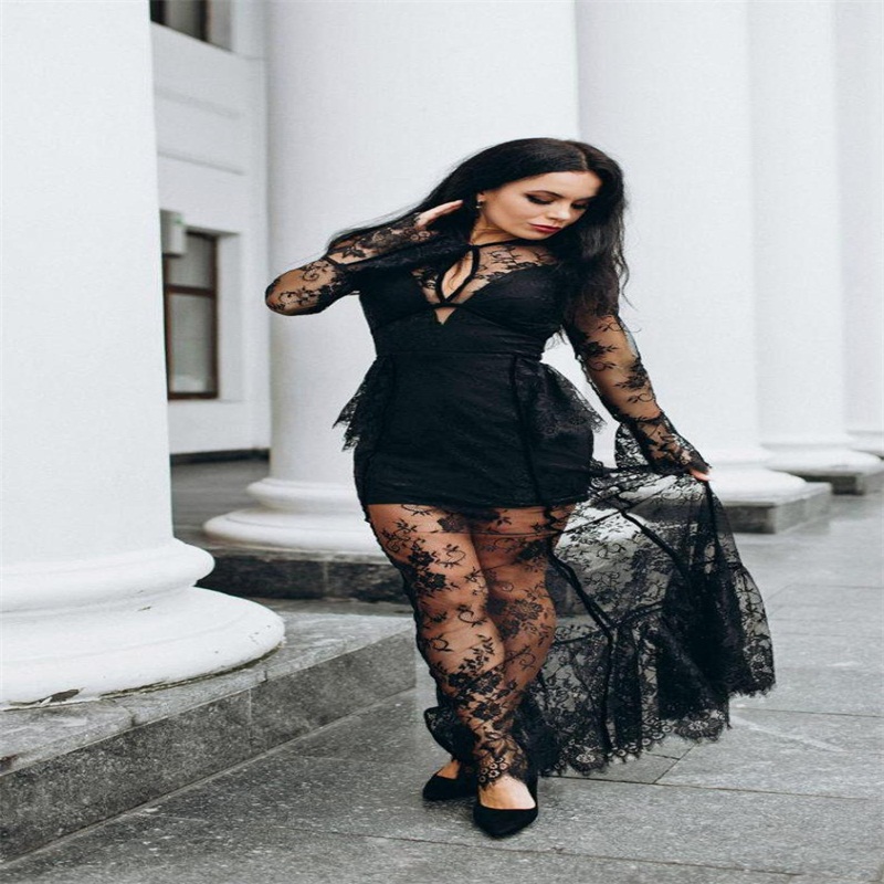 2 Piece Design Evening Dresses High Neck Long Sleeve Full Lace Mermaid Prom Dress Sexy Hollow Sweep Train Custom Made Robe De Soirée