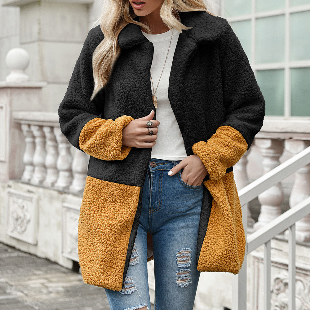 Diiwii Women Coat High Quality Faux Fur Loose Trench Female Casual Plush Striped Lapel woolen cardigan Patchwork Ladies Winter 201222