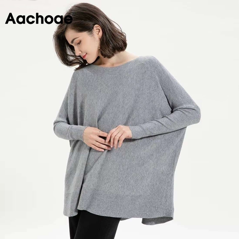 Aachoae O Neck Oversized Sweater Women Batwing Long Sleeve Casual Tops Solid Stylish Female Pullover Sweater Jersey Mujer 201222