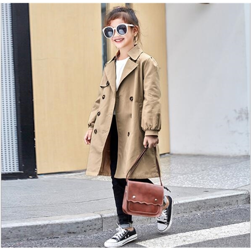 Fall Clothes For Kids Autumn Baby Girl Trench Coat Green Khaki Fashion Long Coat kids Fashion Girl Autumn Clothing LJ201125