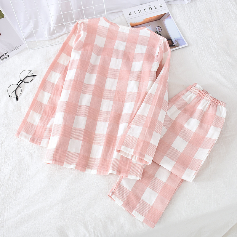 Pajamas Sets for Women Plaid Printing Pure Cotton Pyjamas TwoPiece Suit Long Trousers Pregnant Homewear Long Sleeve Sleepwear T200429