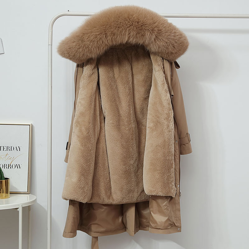 Women's Winter Warm Hooded Parka Jacket - Extra Long, Thick Cotton Padded, Detachable Wool Er, Plus Size
