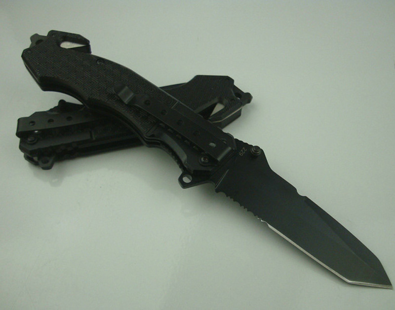 Top Quality 229 survival Folding 7Cr17 58HRC Black blade Outdoor hunting knife knives with Retail Paper box