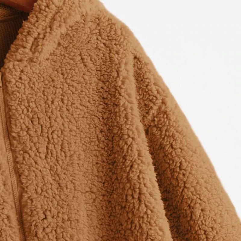 Women's Jackets Fleece Zip Up Teddy Bear Fur Coat Jacket Hoodies Crop Fashion Women Fluffy Hooded Winter Warm