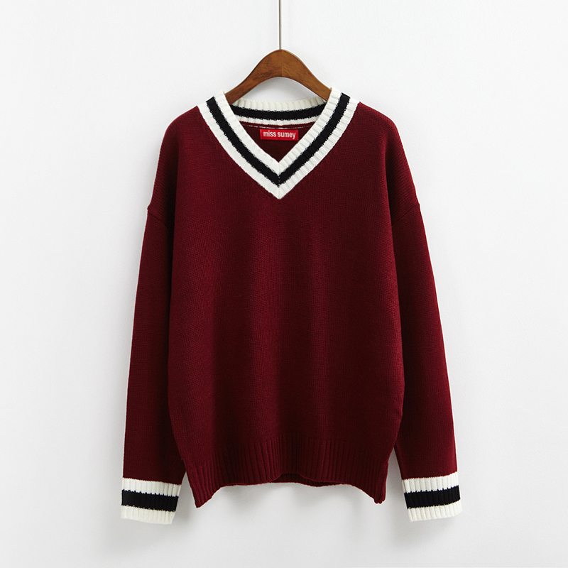 winter Women's Harajuku Kawaii Loose Wild Basic Models V Neck Sweater Female Casual Thick Jumper Retro Pullover For Women 201017