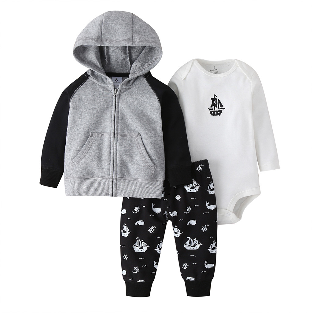 baby boy clothes hooded coat+romper+pants cartoon dog 2020 spring fall outfit new born long sleeve set newborn infant clothing Y1105
