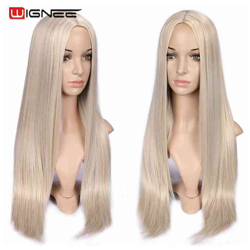 Hairpiece Wignee Long Straight Synthetic for Women Blonde Natural Middle Part Heat Resistant Fibernatural Daily 0121