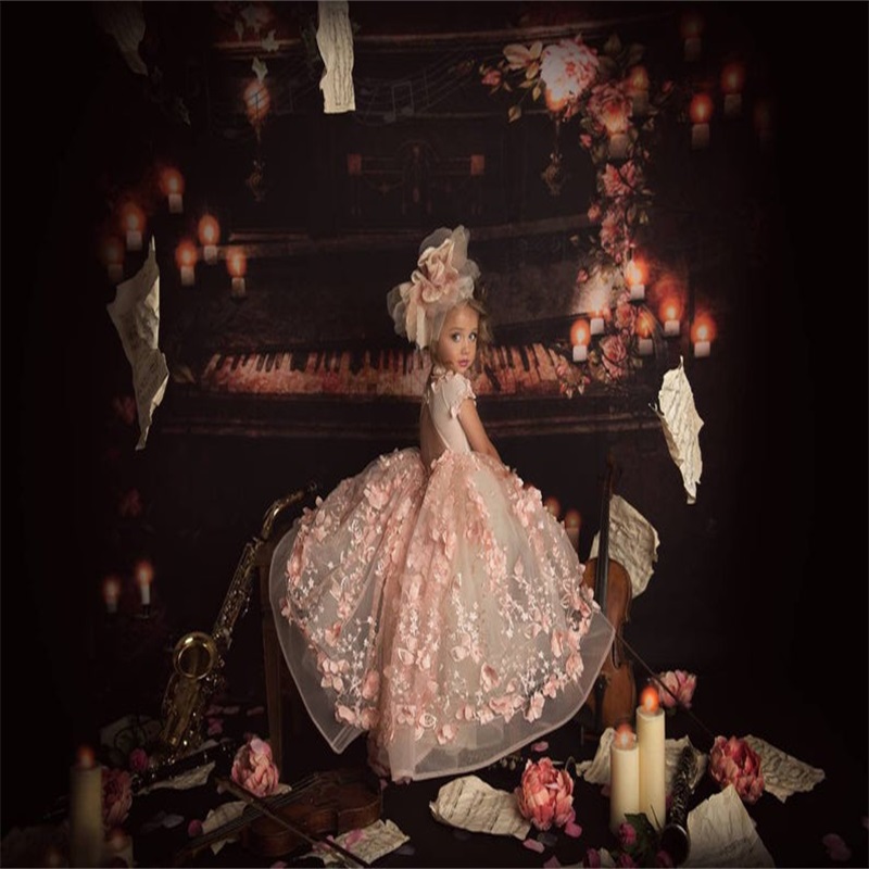 cute pink flower girls dresses hand made flower appliqued beaded childrens pageant dress stage stage catwalk dress custom made