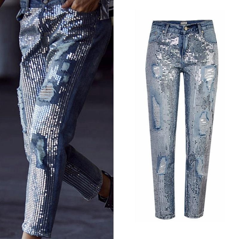 Plus Size -2XL Woman's Ripped Jeans Mid Waist Old Straight Denim Pants Metallic Embroidered Sequins Loose Trousers, Light blue
Plus Size -2XL Woman's Ripped Jeans Mid Waist Old Straight Denim Pants Metallic Embroidered Sequins Loose Trousers, Light blue