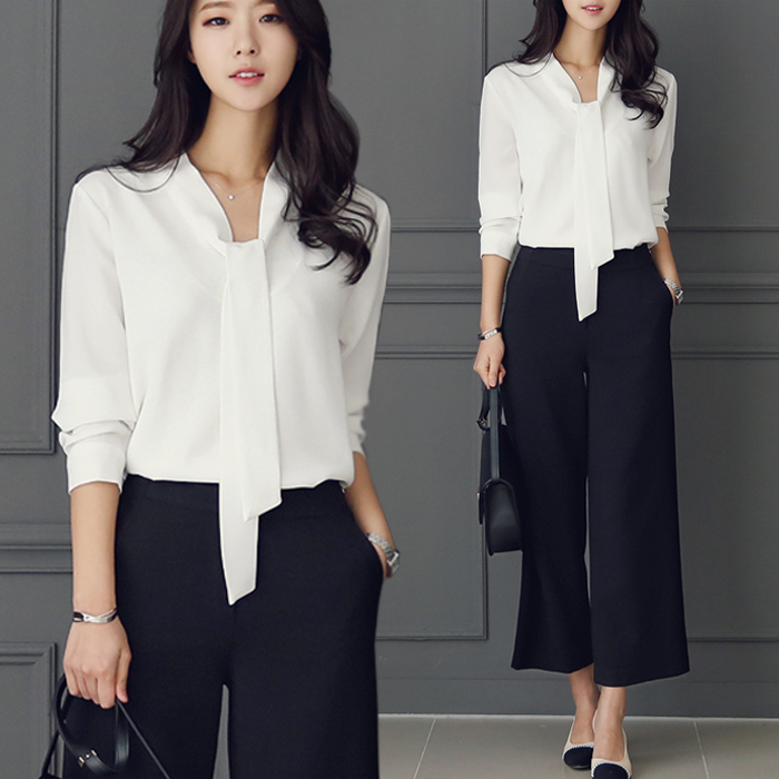 Casual White Blue Chiffon OL Blouse Shirt Top Blusas Mujer De Moda Long Sleeve Blouse Women Blusa Feminina Female Tops A137 201028