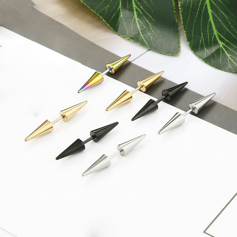 Hip Hop Colorful Ear Clip Stud Earrings Punk Men's Stainless Steel Cone Puncture Earrings Jewelry Men Women Wholesale