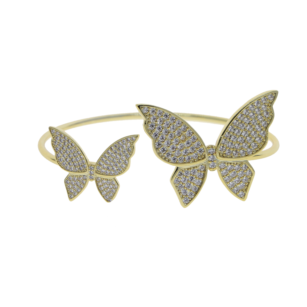 Fashion Open Adjusted Bangle for Women Micro Pave Iced Out Bling 5A Clear Cubic Zirconia CZ Double Big Butterfly Charm Fashion Bracelets