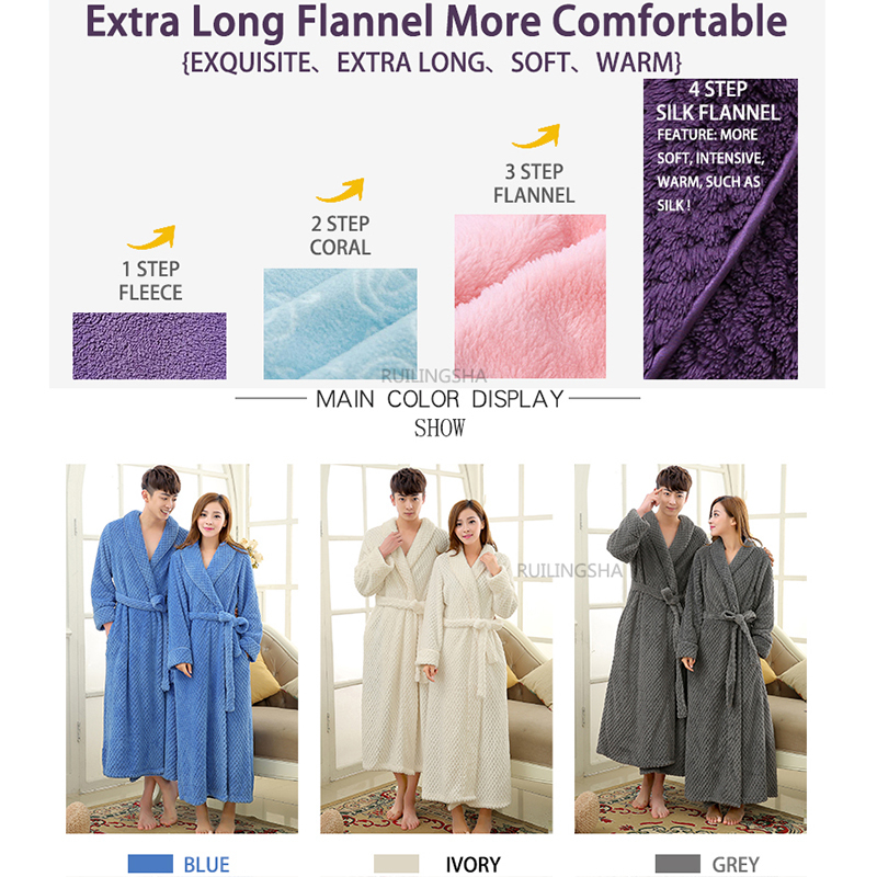 On Sale Lovers Thick Warm Winter Bathrobe Men Soft as Silk Extra Long Kimono Bath Robe Male Dressing Gown for Mens Flannel Robes 201111