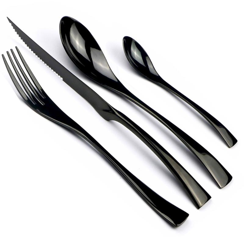 

24piece Rainbow Black Flatware Cutlery Set 18/10 Stainless Steel Dinnerware Sharp Steak Dinner Knives Forks Spoons Tableware Set