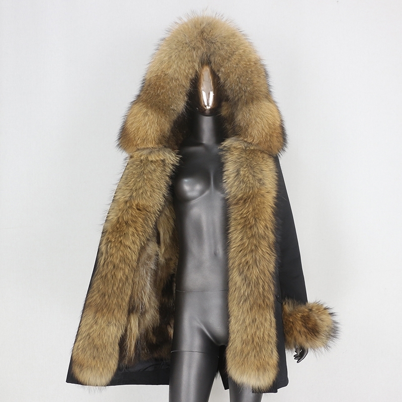 BLUENESSFAIR Long Waterproof Parka Winter Jacket Women Real Fur Coat Natural Raccoon Fox Fur Outerwear Streetwear Removable 210204