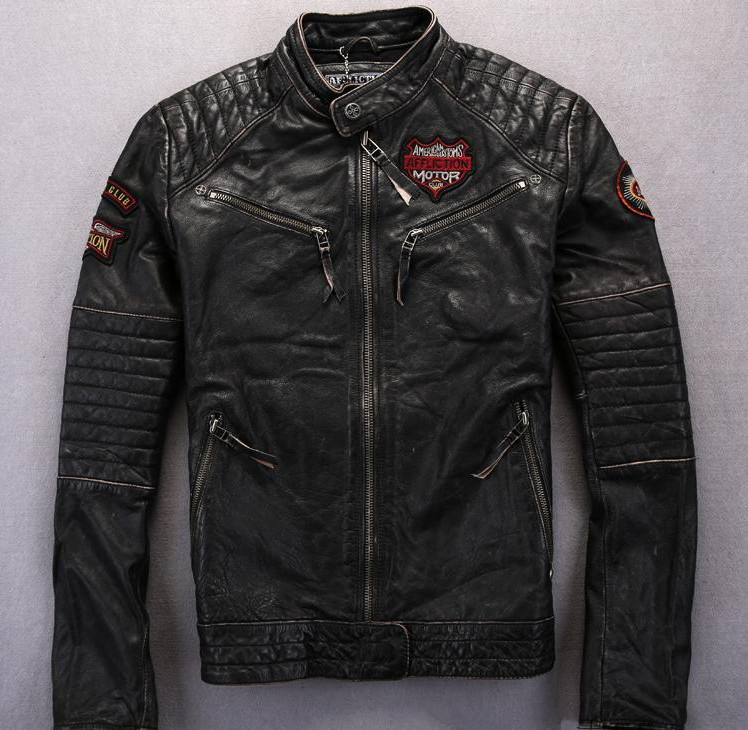 Street fashion affliction men motorcycle genuine leather jacket with Indian skull head embroidery, Brown
Street fashion affliction men motorcycle genuine leather jacket with Indian skull head embroidery, Brown