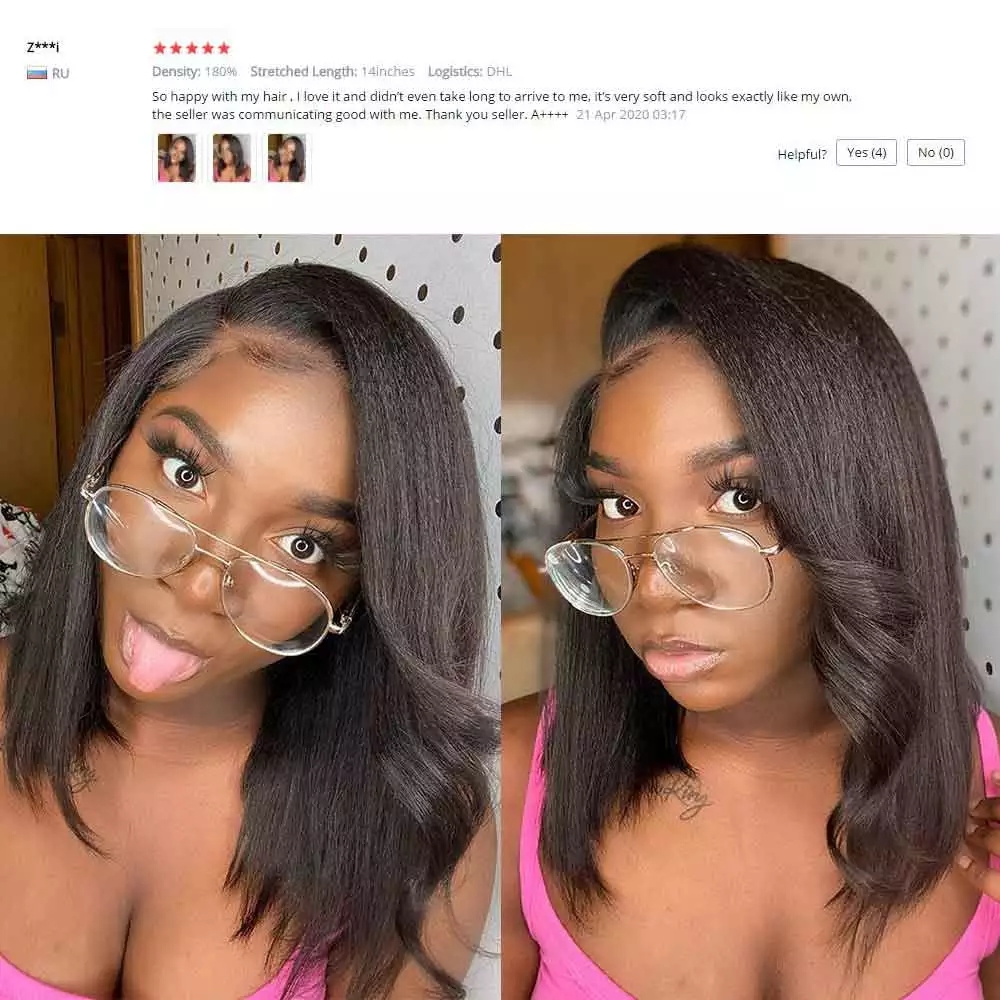 Free shipping Kinky Straight Bob Full brazlian Lace Front Wigs Preplucked synthetic Short Wig 150% Density For Women
