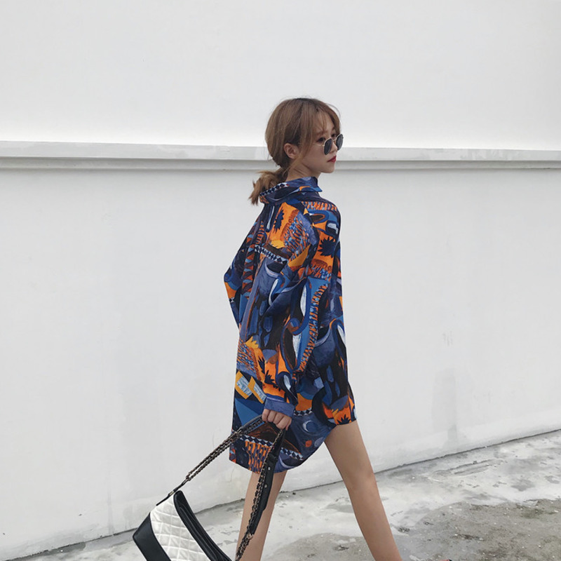[DEAT] Spring New Fashion Turn Down Collar Loose Print Long Sleeve Printed Long Shirt Women's Blouse Famle Free Size WB024 201029