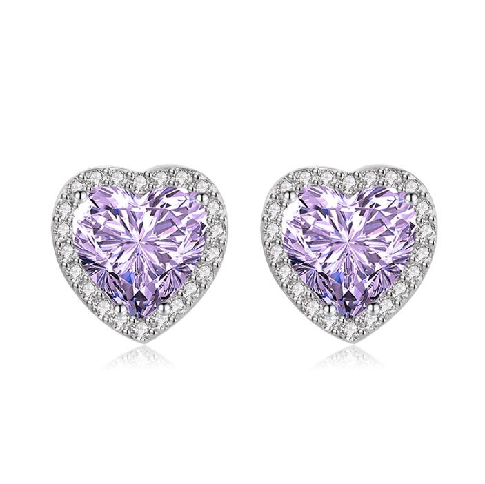 Sterg Heart Stud Earrings, 5A Cubic Zirconia, Sier Jewelry for Women, Valentine's Day Gifts, Multicolor Fashion Earrings