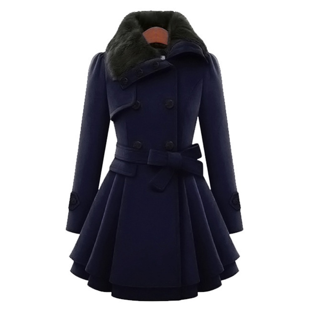 Winter Coat Women Trench Coat Turn-down Collar Long Sleeve Peacoat Faux Fur Double Breasted Thick Plus Size Fashion Outwear LJ201128