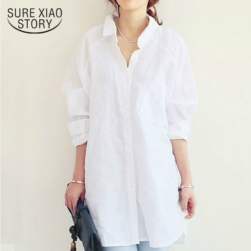 White Casual Linen Women Vogor Sean Womens Blouses Shirt Spring Summer Blusas Office Lady Elegant Loose Tops and Blouses 6081 50 201201