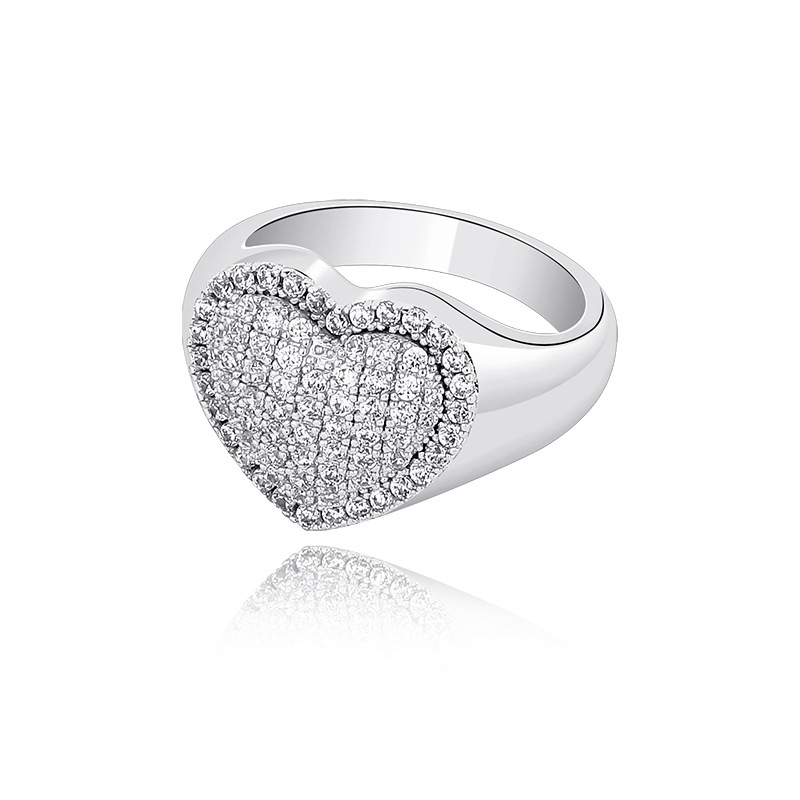 18K White Gold Bling Heart Love Cubic Zirconia Womens Rings Iced Out Diamond Wedding Engagement Band Ring Hip Hop Jewelry Gifts for Ladies