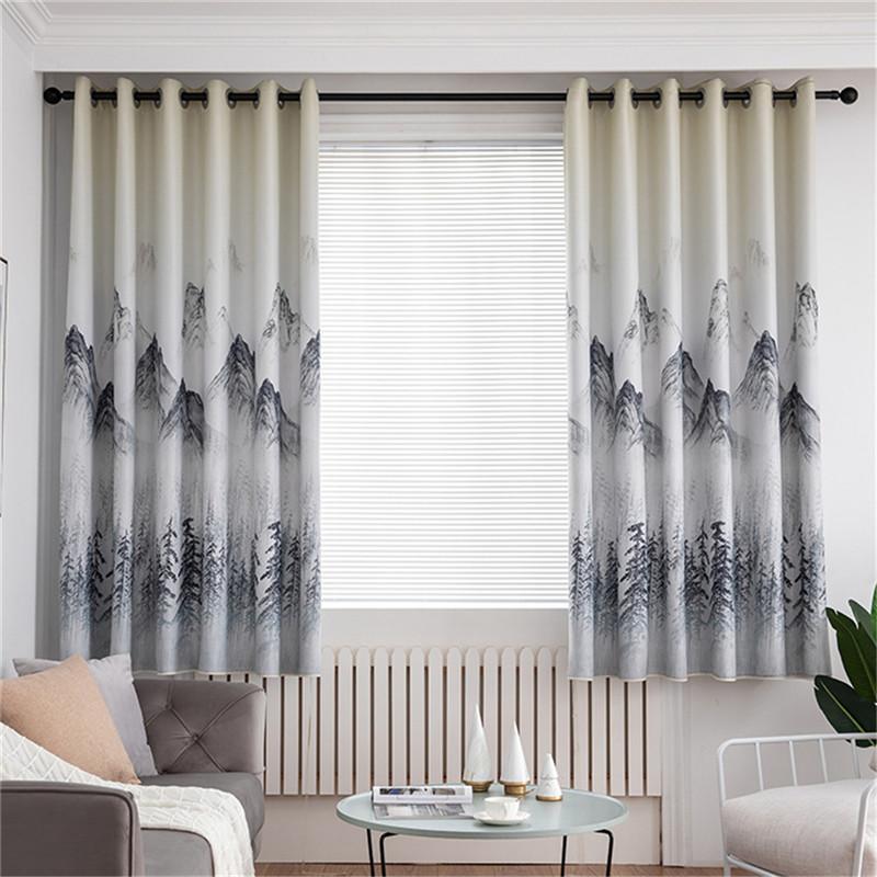 

Thick Luxury Scenic Painting Kitchen Curtains For Living Room Bedroom Curtains Decoration Modern Blackout, Gray